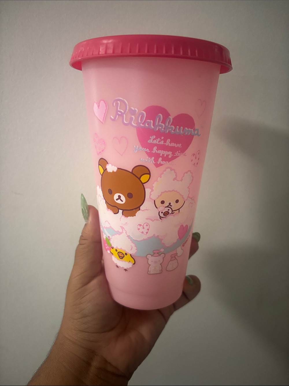 Pink Cute Character Drink Tumbler with Lid